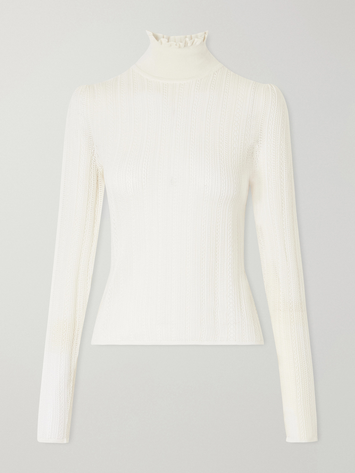 Ralph Lauren Open-knit Silk And Cashmere-blend Turtleneck Sweater In White