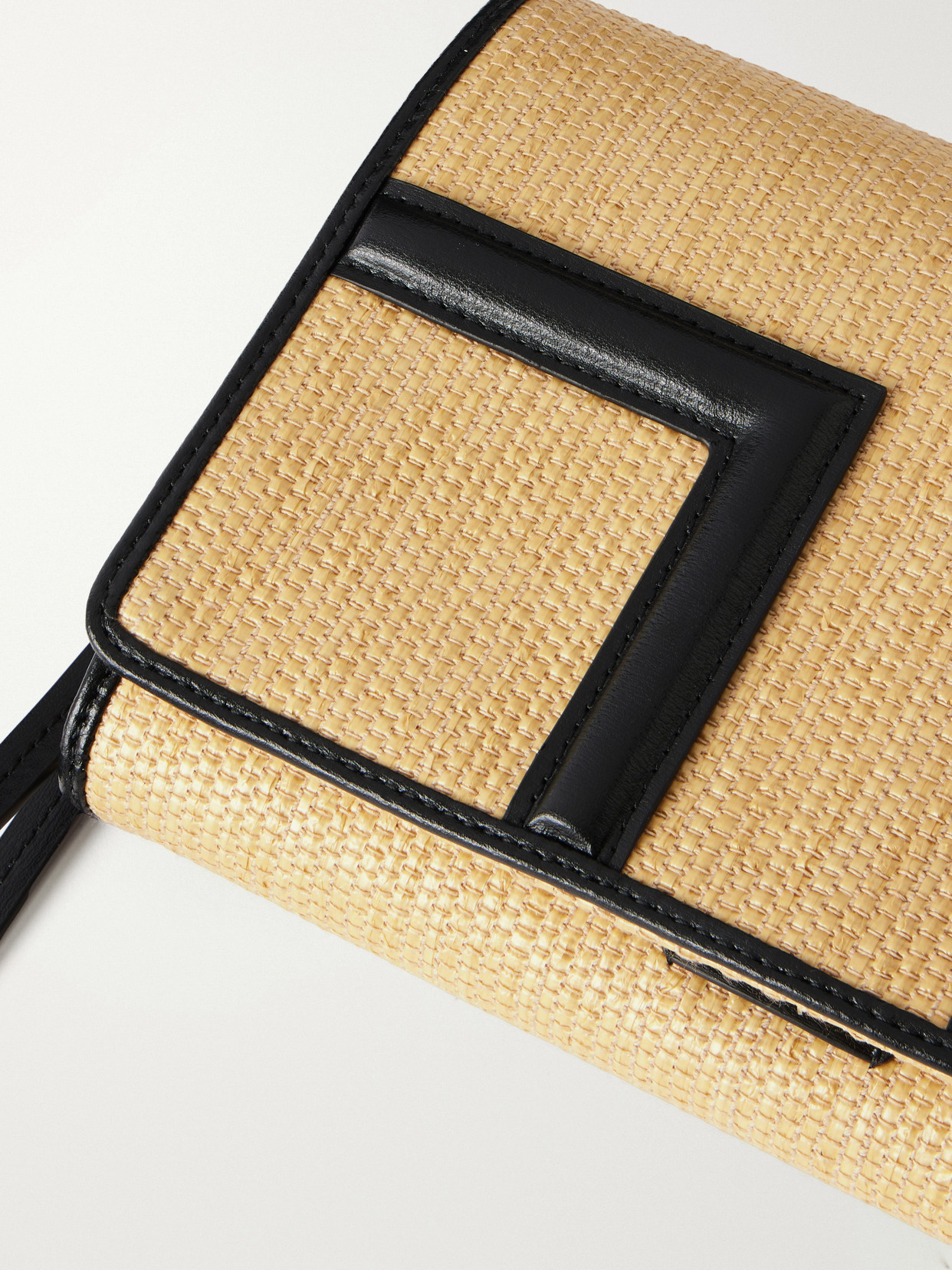 Travel Leather-Trimmed Raffia Shoulder Bag
