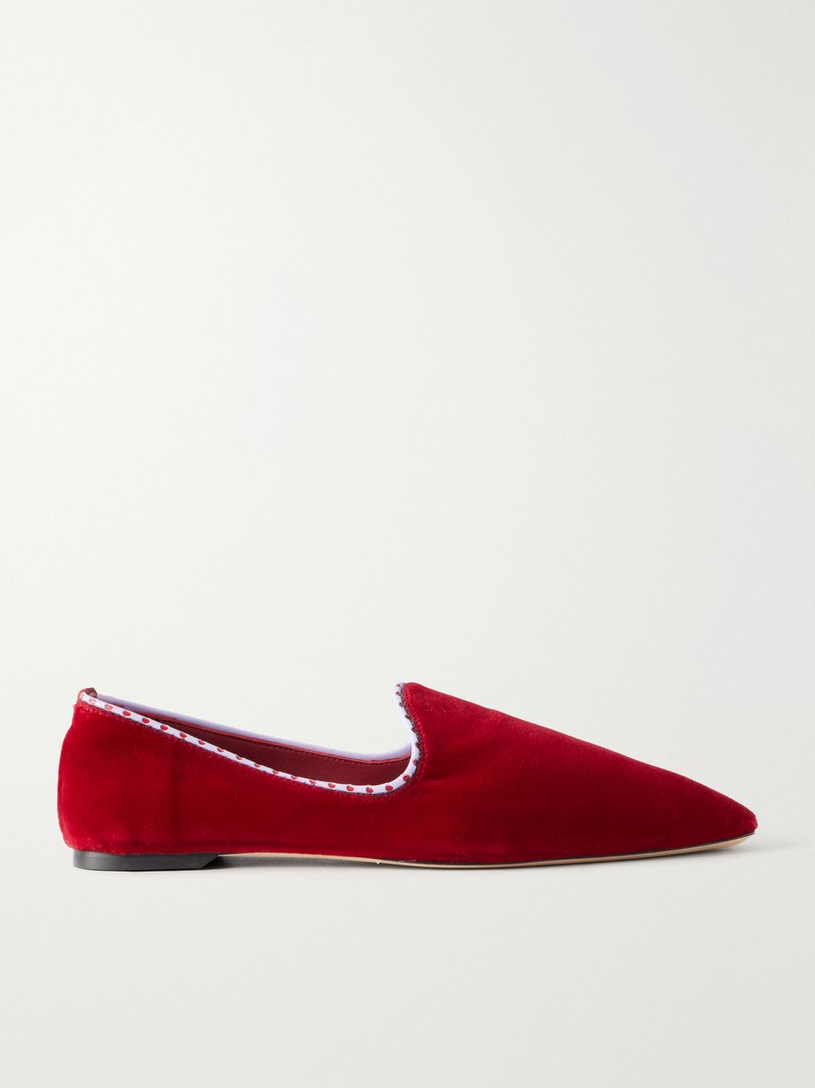 Velvet leather-trimmed velvet loafers