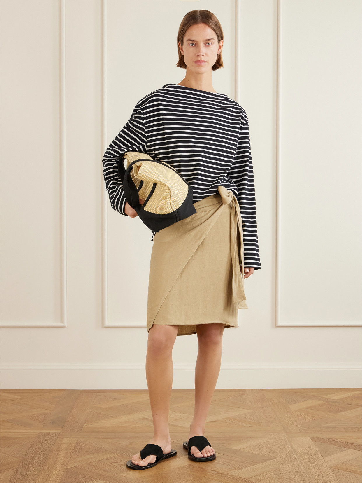 Canvas-Trimmed Raffia Tote