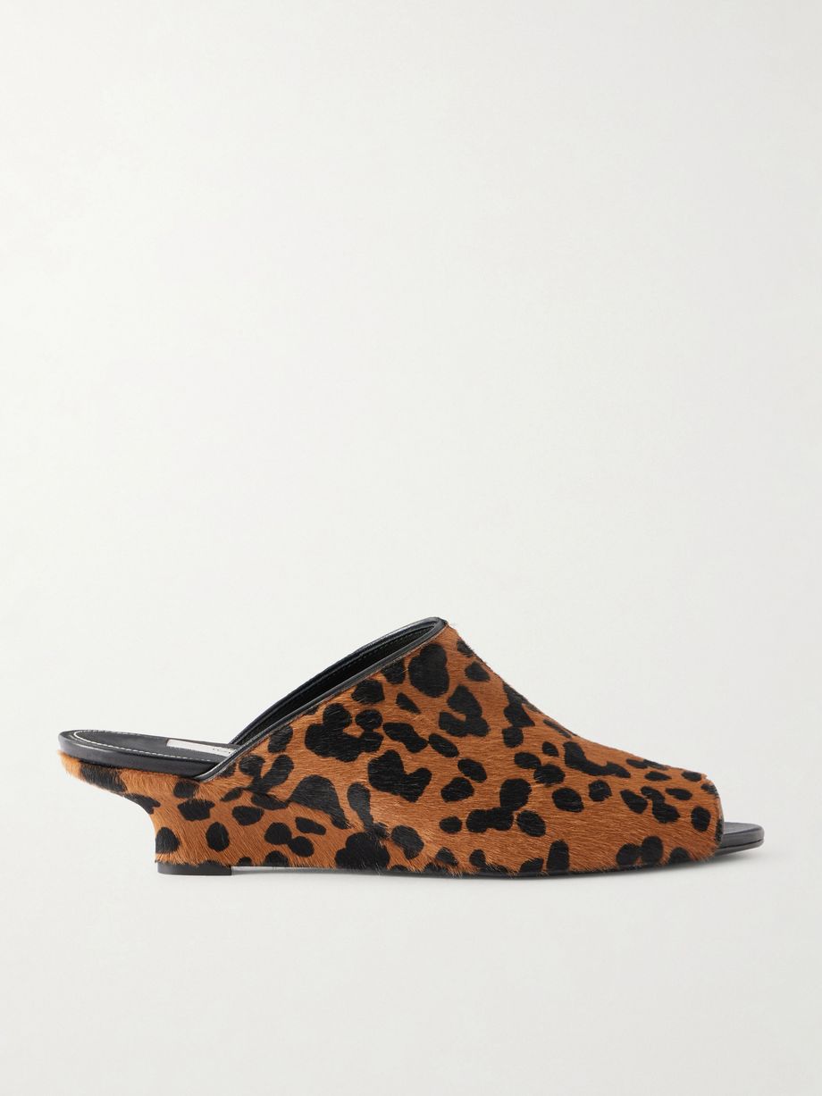 Leopard-print cow hair wedge mules