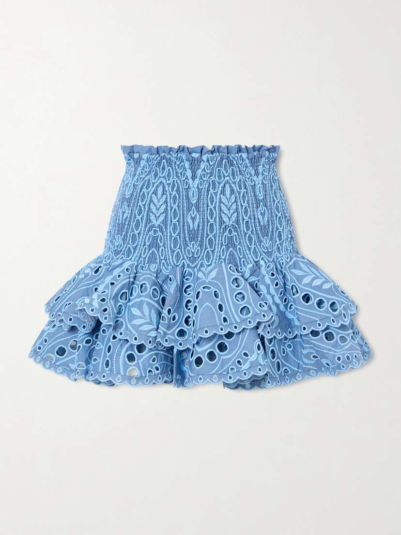 Charo Ruiz Nerissa Tiered Shirred Broderie Anglaise Cotton-blend Mini Skirt