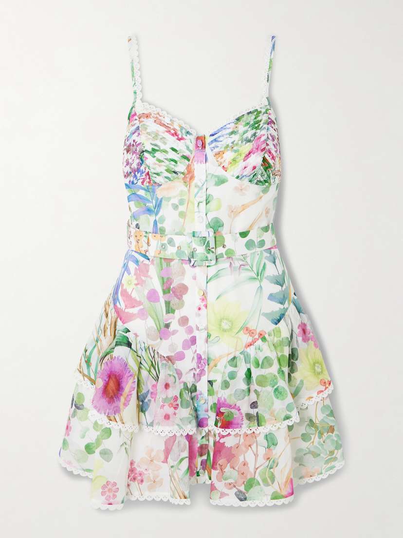 Charo Ruiz Nayade Belted Pleated Floral-print Cotton-blend Voile Mini Dress