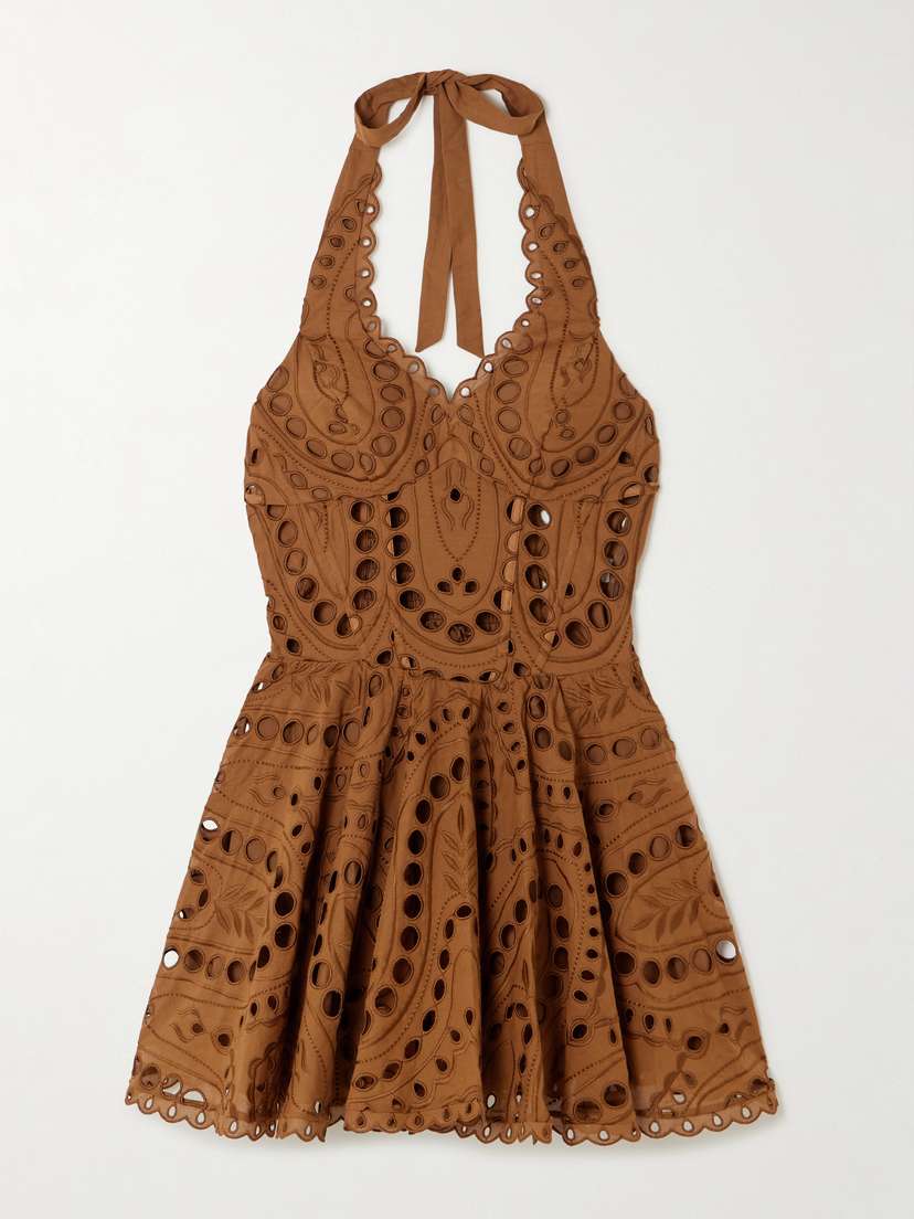 Charo Ruiz Sandlight Broderie Anglaise Cotton-blend Halterneck Mini Dress