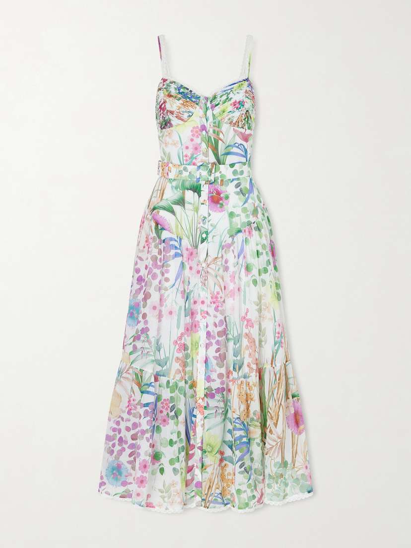 Charo Ruiz Cael Pleated Paneled Floral-print Cotton-blend Voile Midi Dress