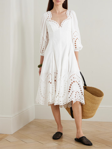 Charo Ruiz Corbin paneled scalloped broderie anglaise cotton-blend midi dress