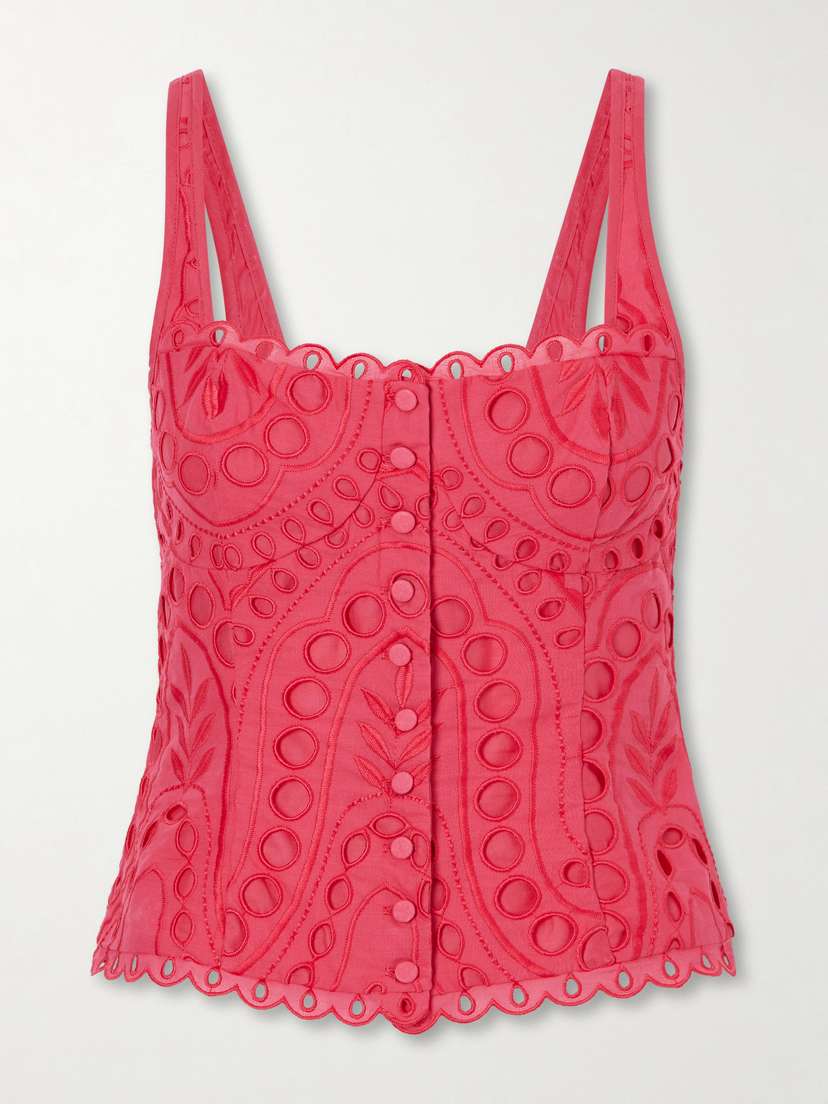 Charo Ruiz Nereus Cropped Broderie Anglaise Cotton-blend Top