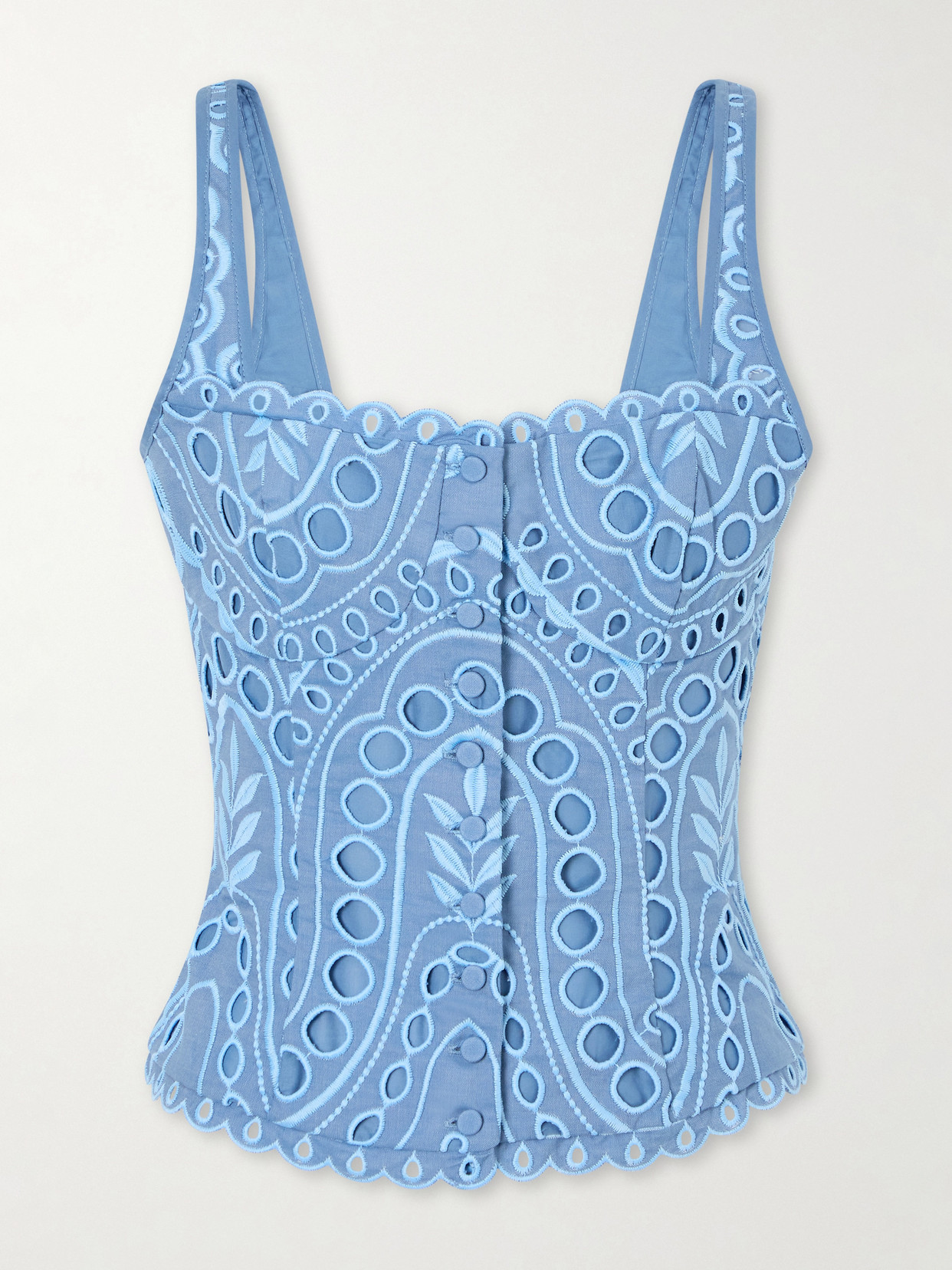 Charo Ruiz Nereus Cropped Broderie Anglaise Cotton-blend Top In Blue