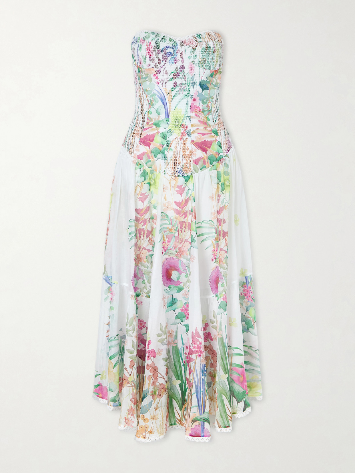 Charo Ruiz Illyr Off-the-shoulder Smocked Floral-print Cotton-blend Voile Midi Dress In Multi