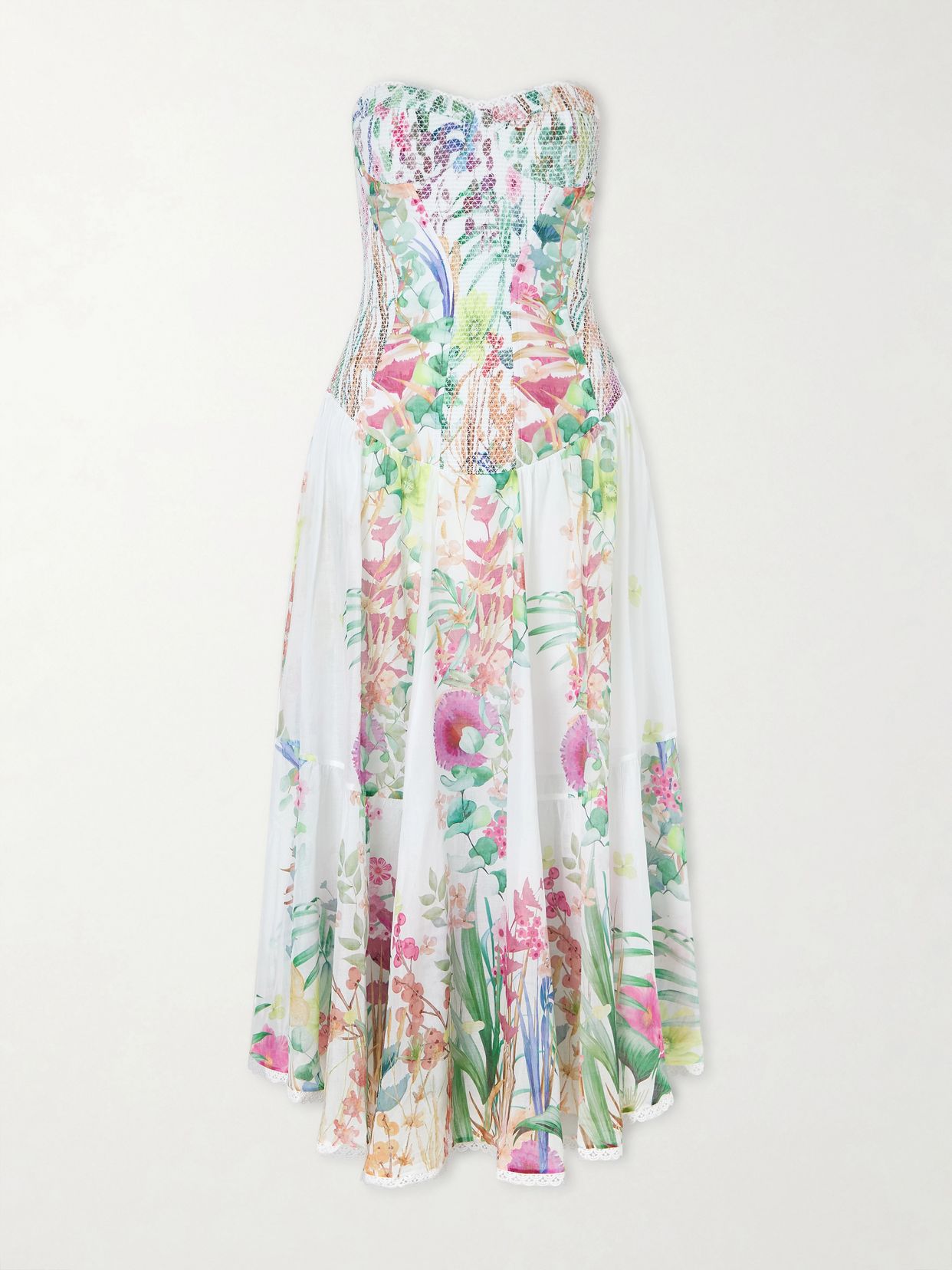 Illyr off-the-shoulder smocked floral-print cotton-blend voile midi dress