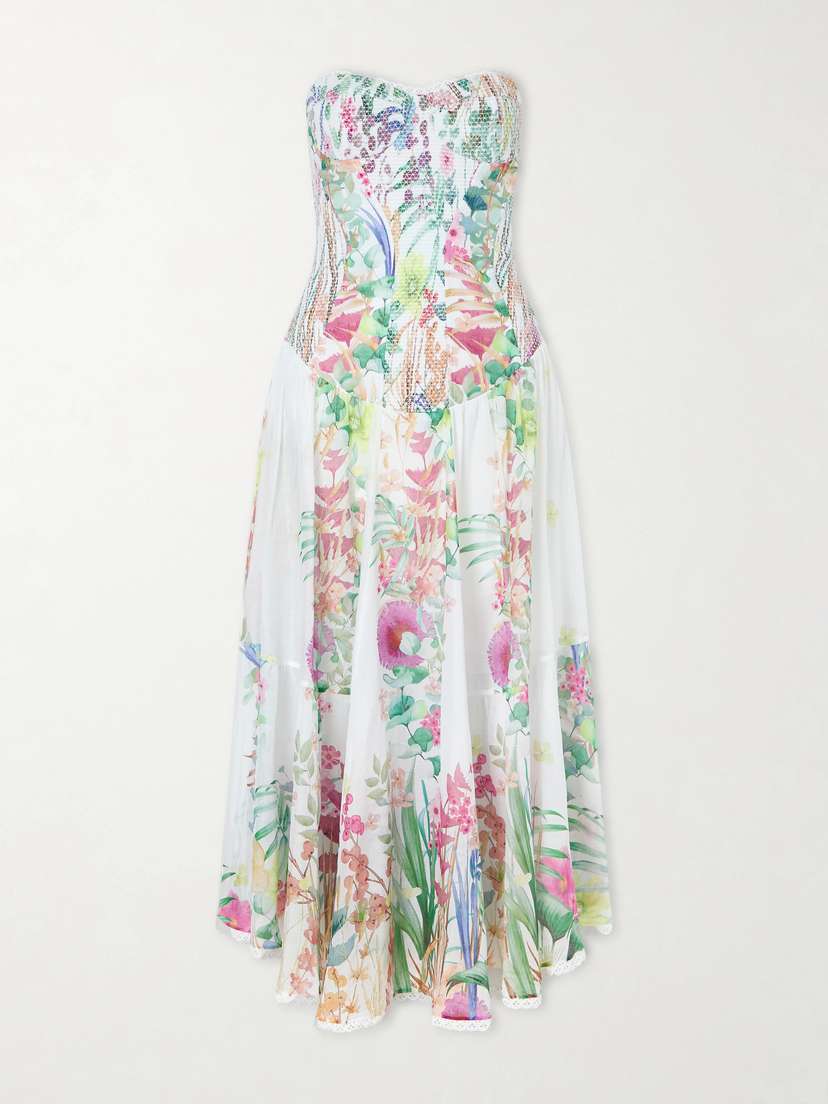 Charo Ruiz Illyr Off-the-shoulder Smocked Floral-print Cotton-blend Voile Midi Dress