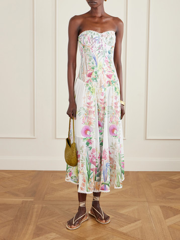 Charo Ruiz Illyr off-the-shoulder smocked floral-print cotton-blend voile midi dress