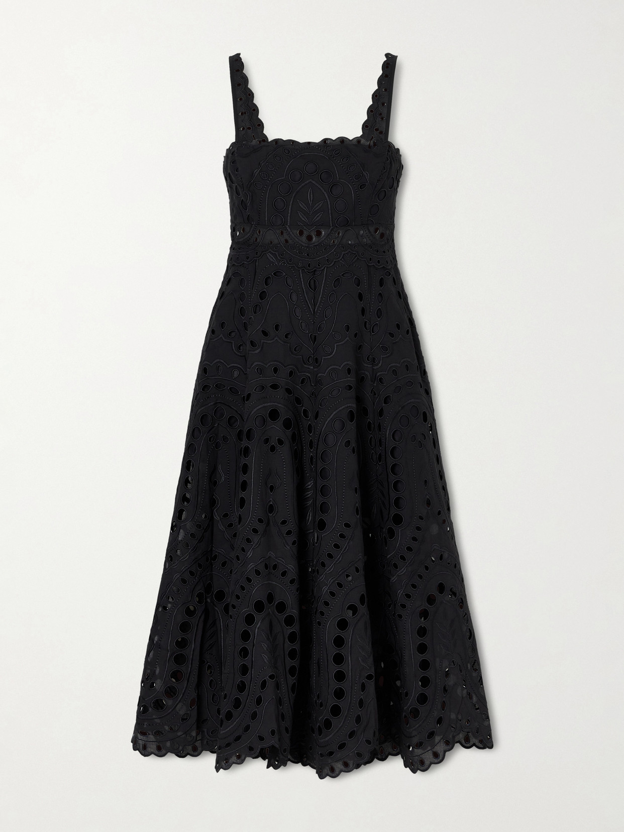 Charo Ruiz Glimmer Scalloped Broderie Anglaise Cotton-blend Midi Dress In Black