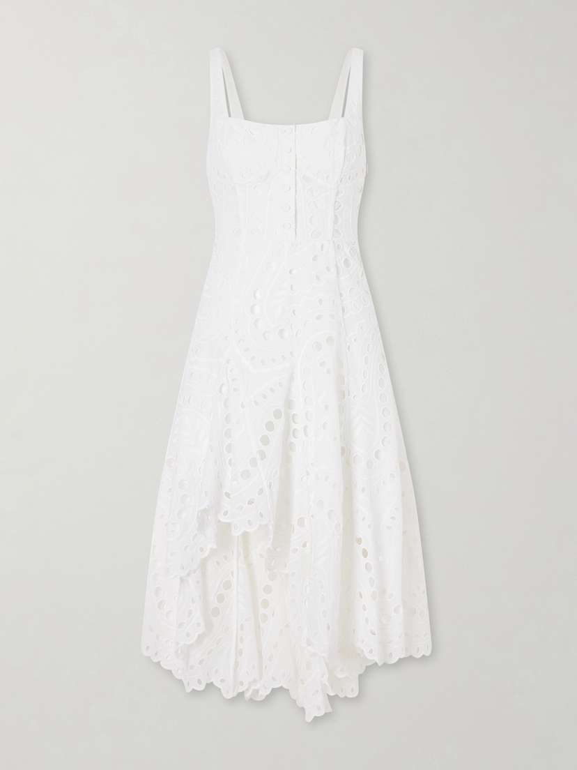 Charo Ruiz Ayla Asymmetric Scalloped Broderie Anglaise Cotton-blend Midi Dress