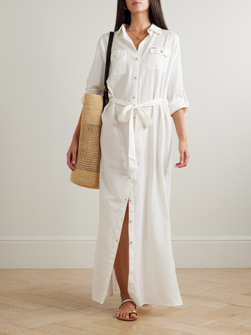 Melissa Odabash Darcy belted cotton and linen-blend maxi shirt dress