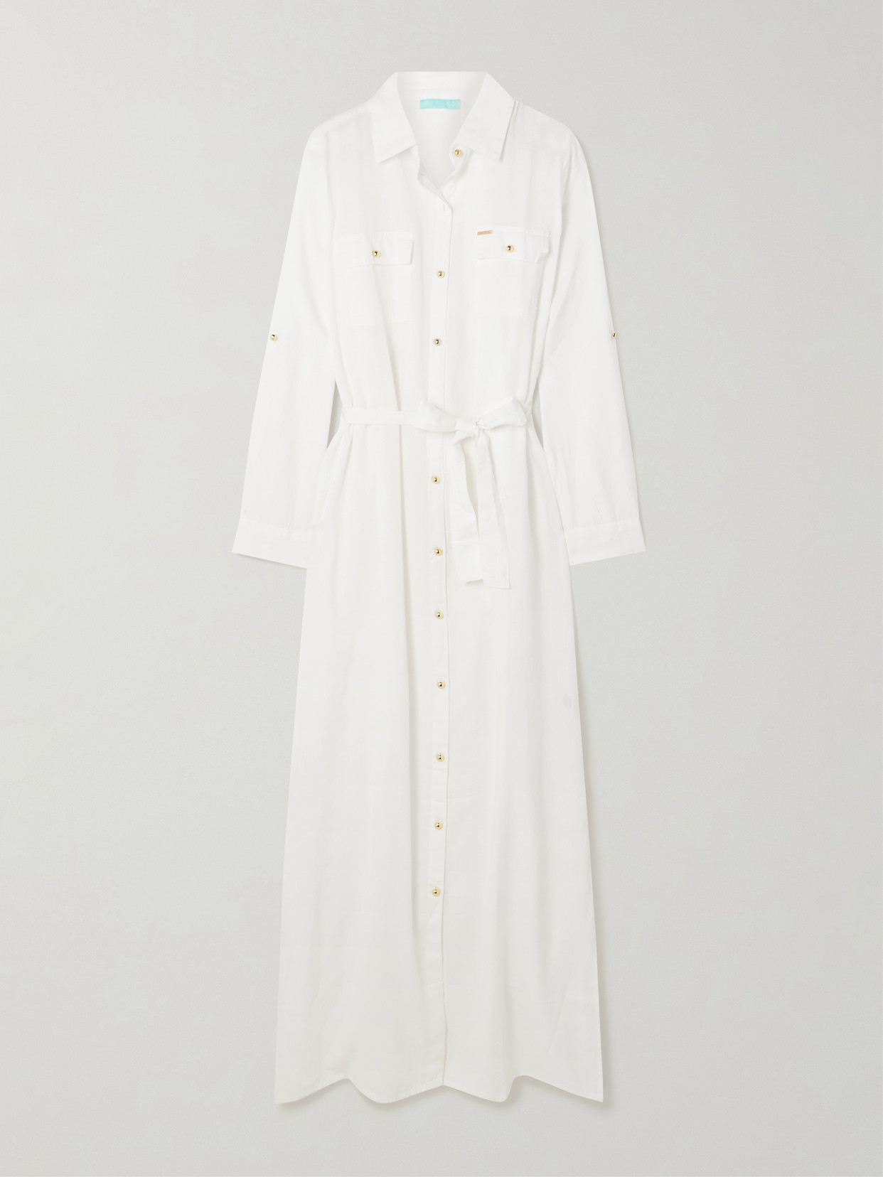 Melissa Odabash Darcy Belted Cotton And Linen-blend Maxi Shirt Dress In White