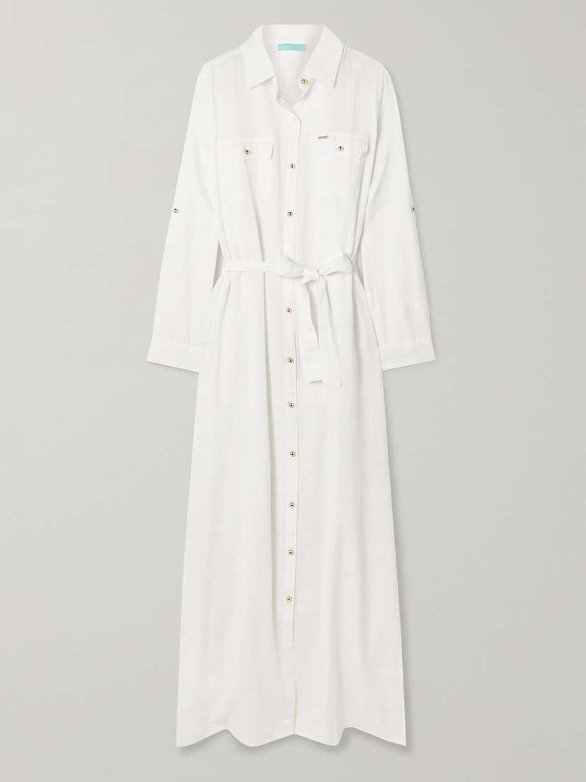 Melissa Odabash Darcy Belted Cotton And Linen-blend Maxi Shirt Dress
