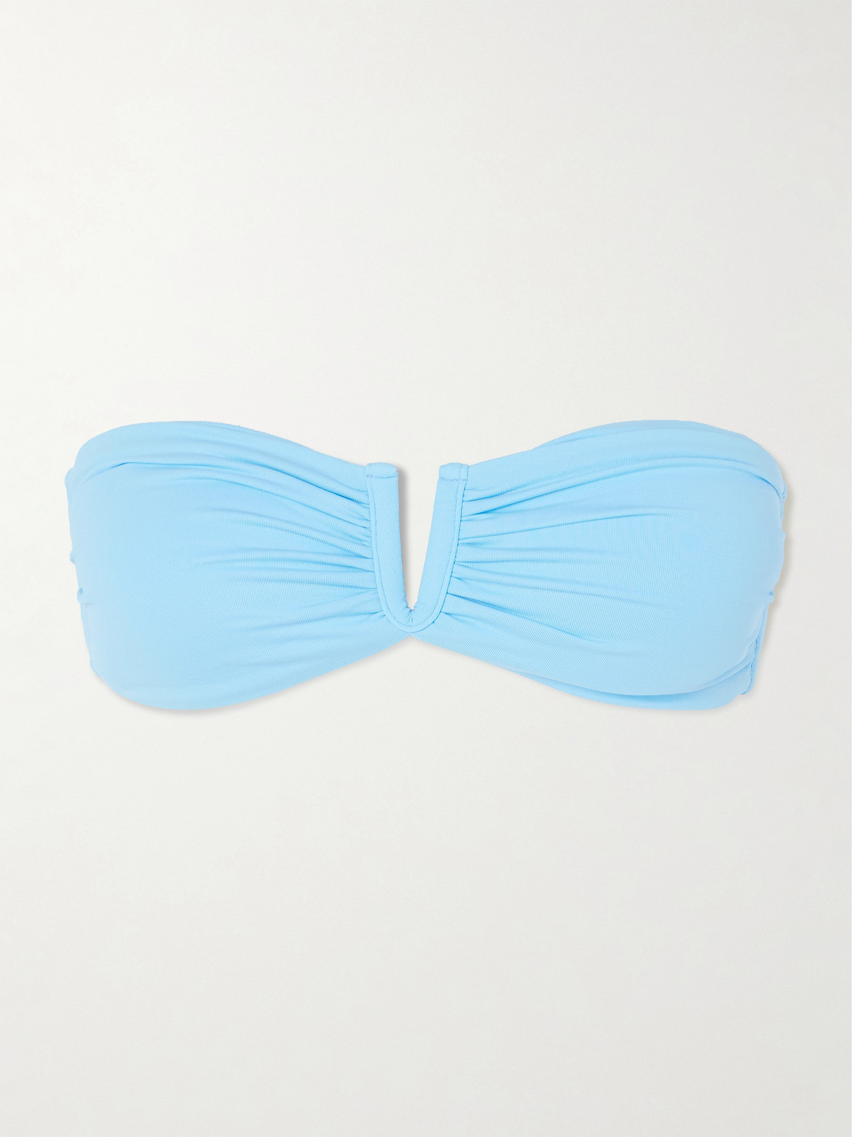 Melissa Odabash Alba Ruched Ribbed Bandeau Bikini Top In Blue