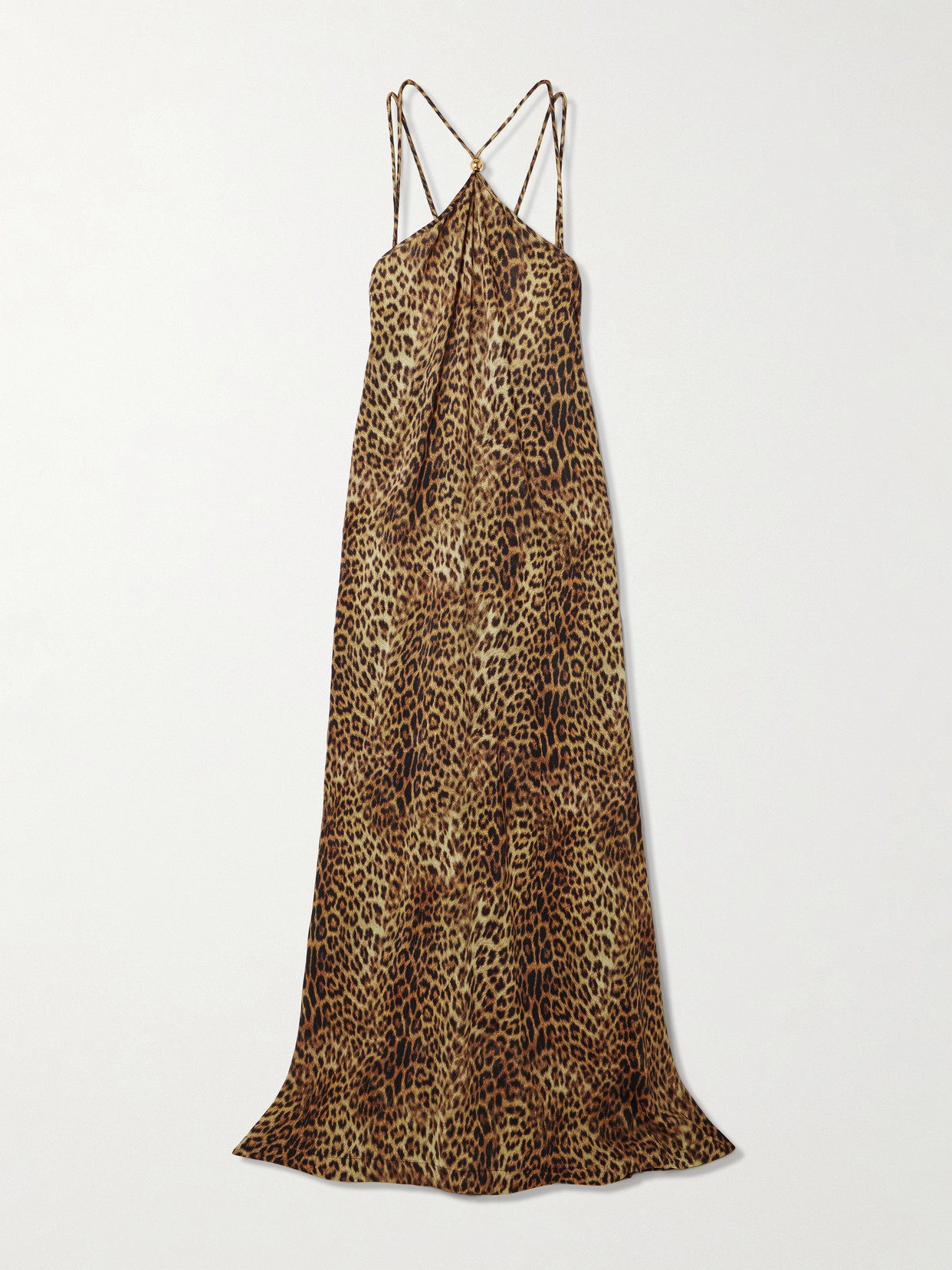 Melissa Odabash Sage Leopard-print Voile Halterneck Maxi Dress In Brown