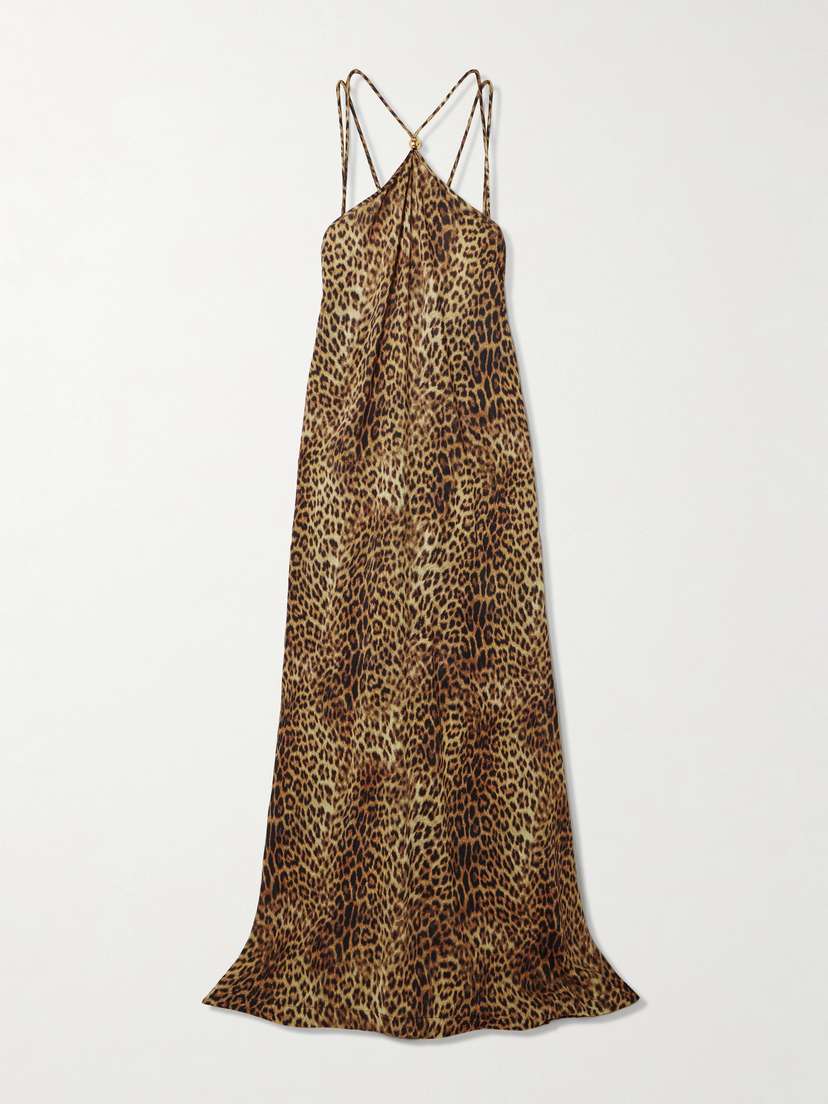 Melissa Odabash Sage Leopard-print Voile Halterneck Maxi Dress