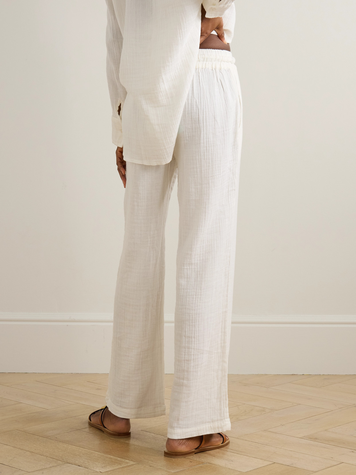 Melissa Odabash Krissy Crinkled-cotton Straight-leg Pants In White
