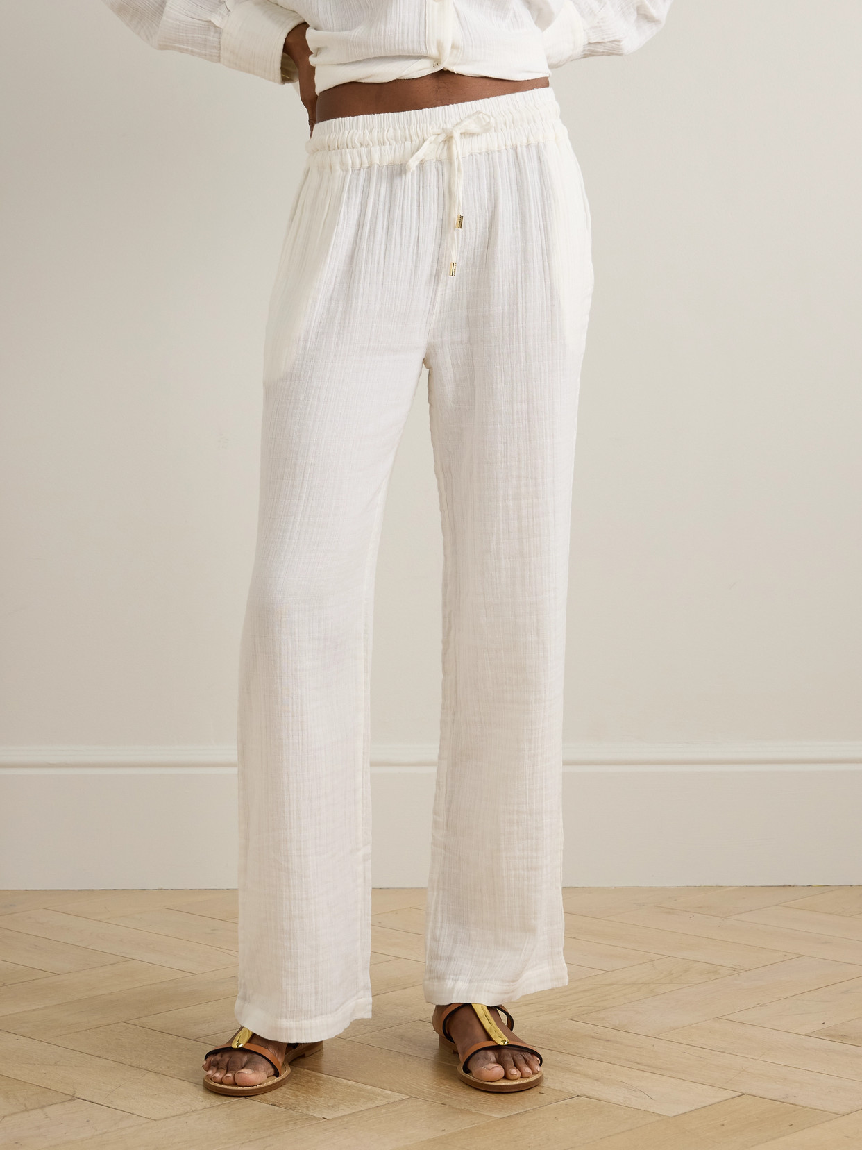Melissa Odabash Krissy Crinkled-cotton Straight-leg Pants In White
