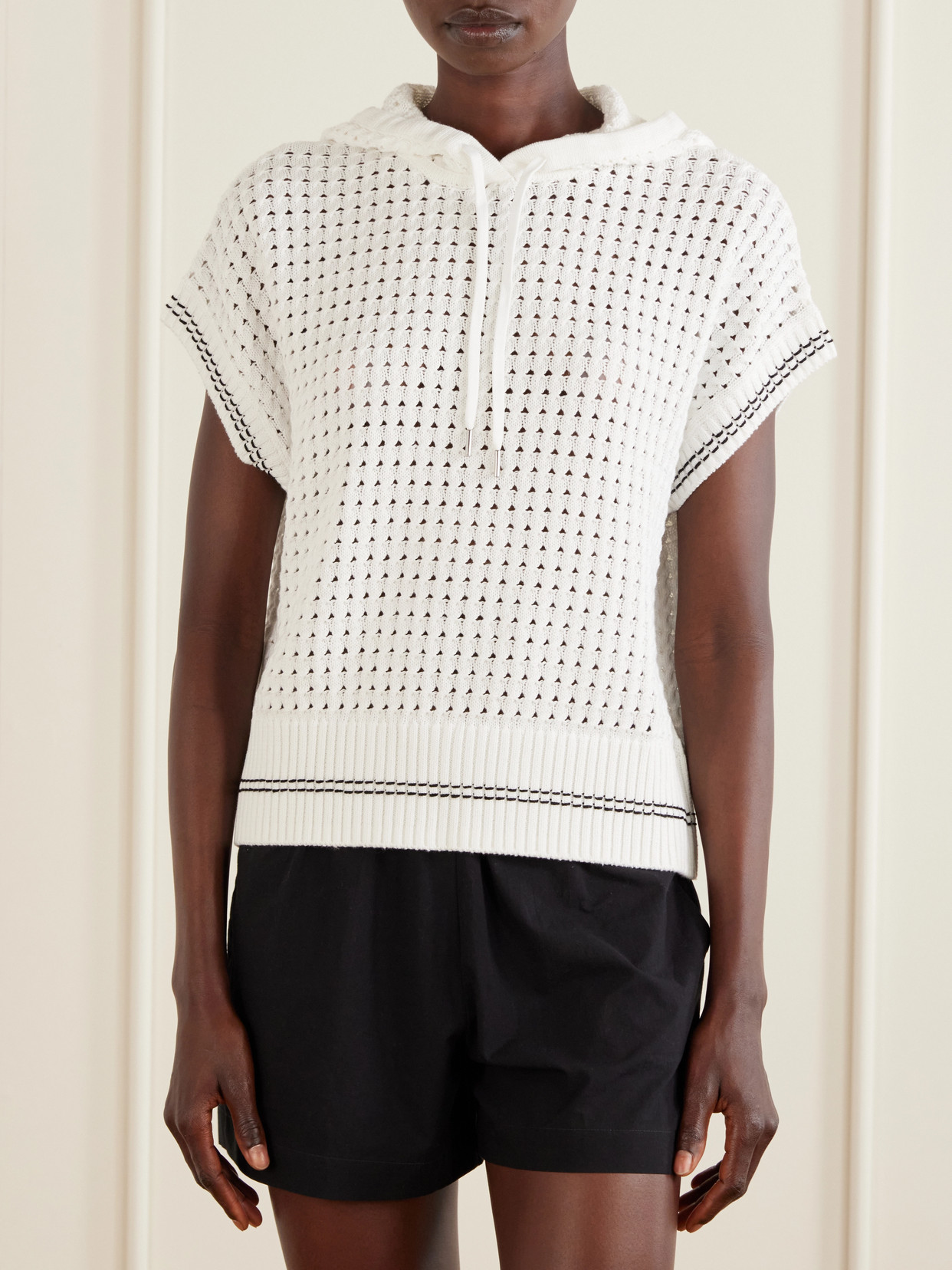 Vittoria Hooded Open-Knit Cotton Sweater