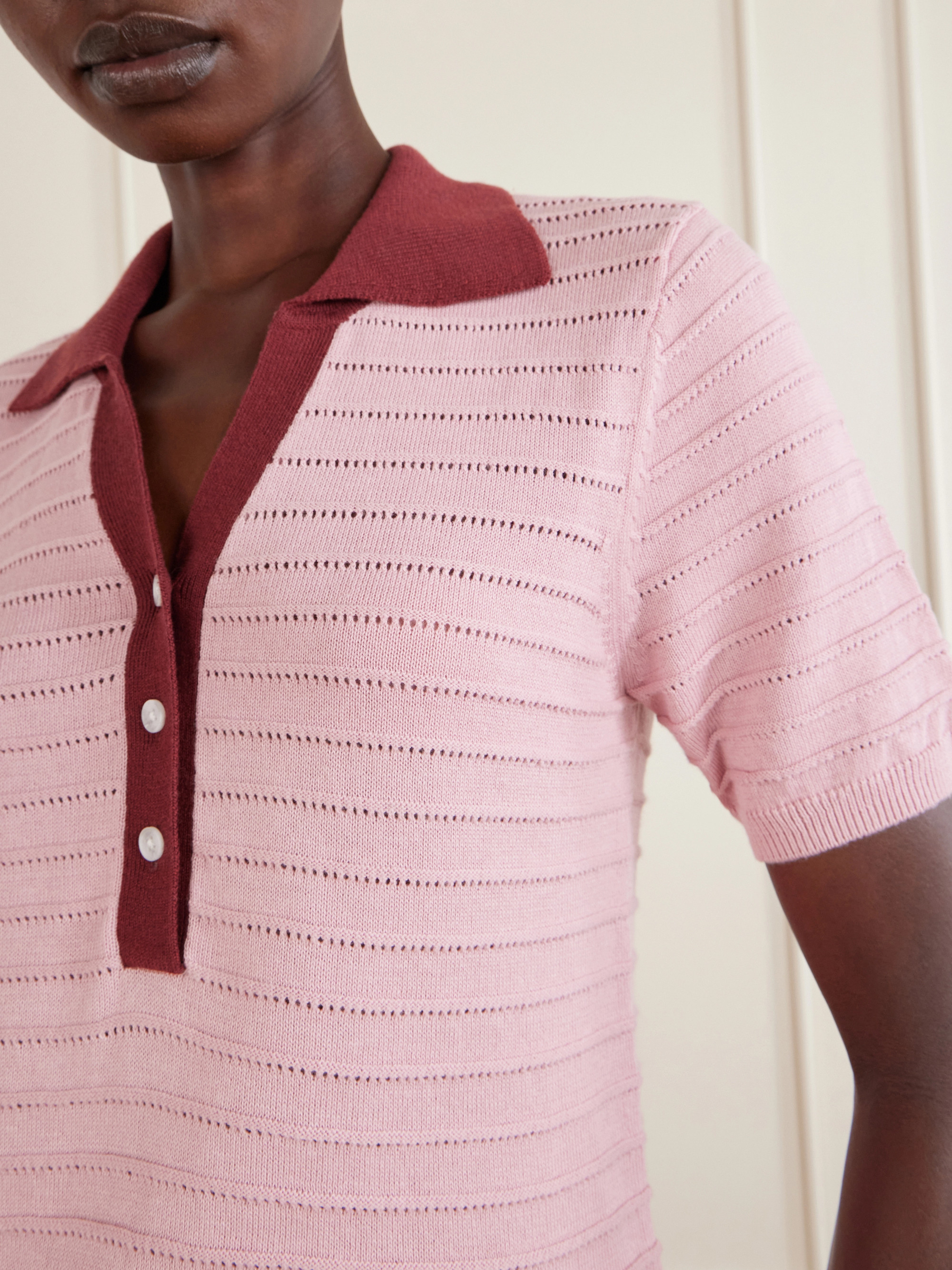 Varley Wren cotton-blend knitted polo sweater