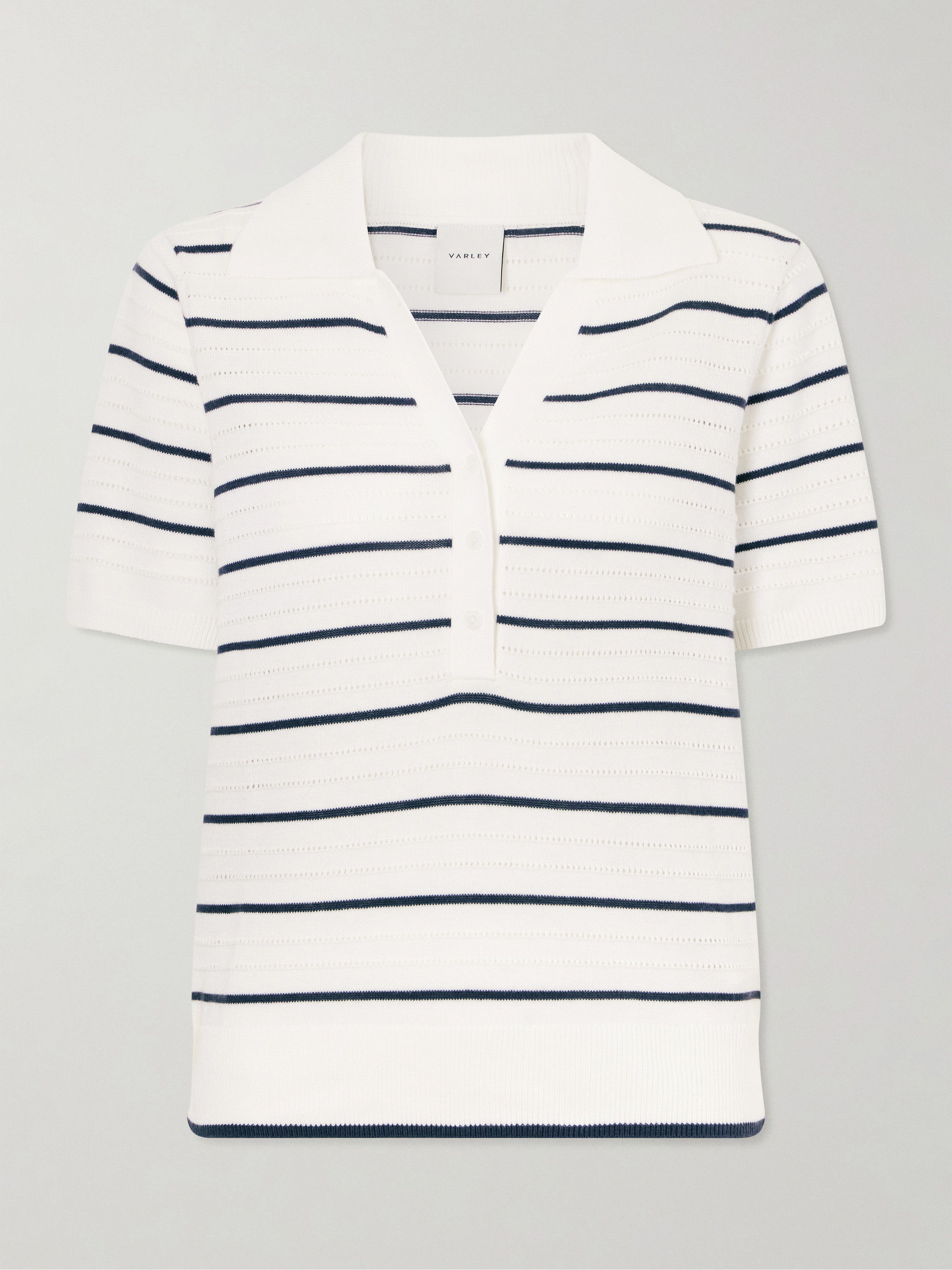 Varley Wren striped cotton-blend knitted polo shirt
