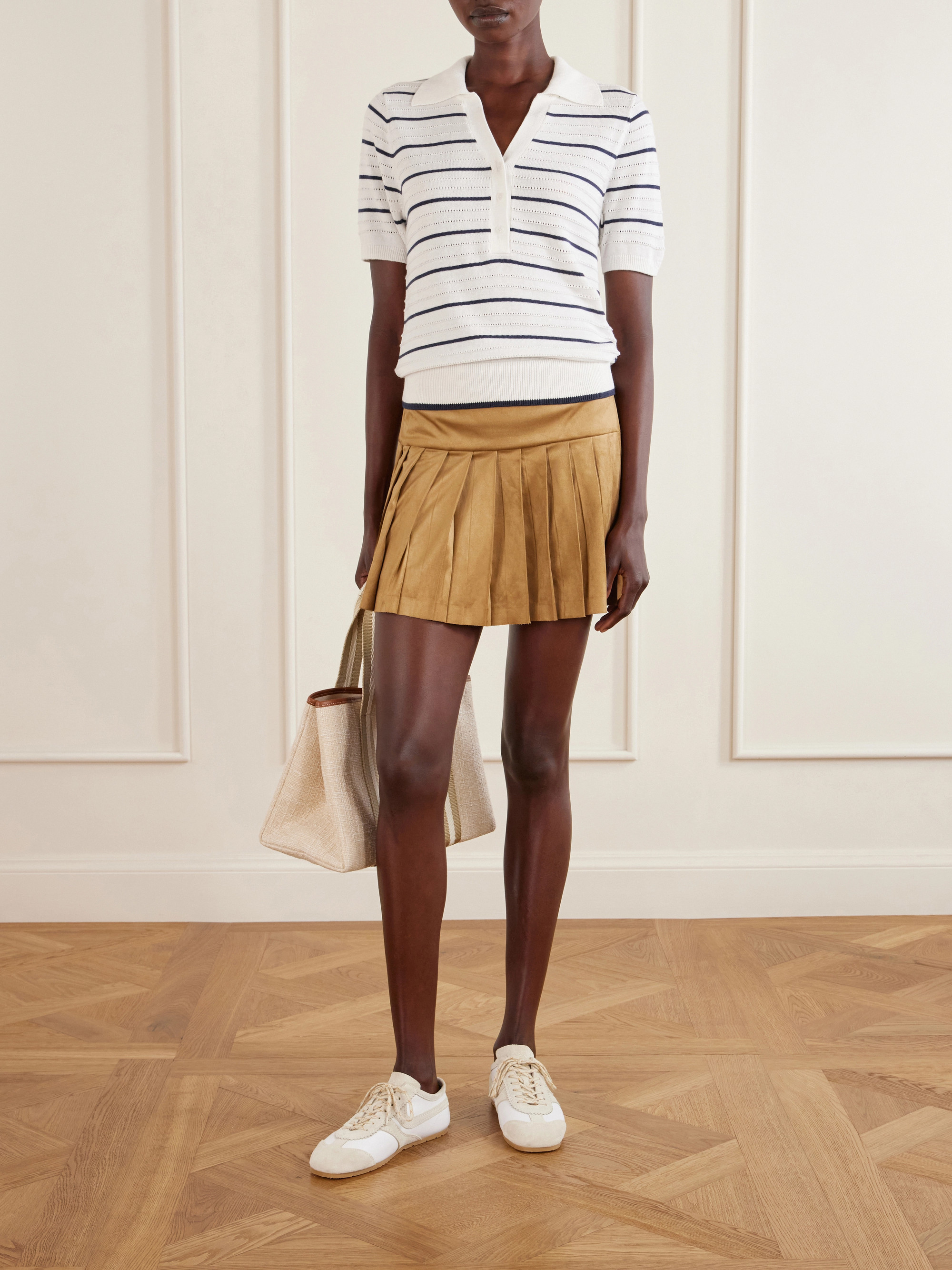 Varley Wren striped cotton-blend knitted polo shirt