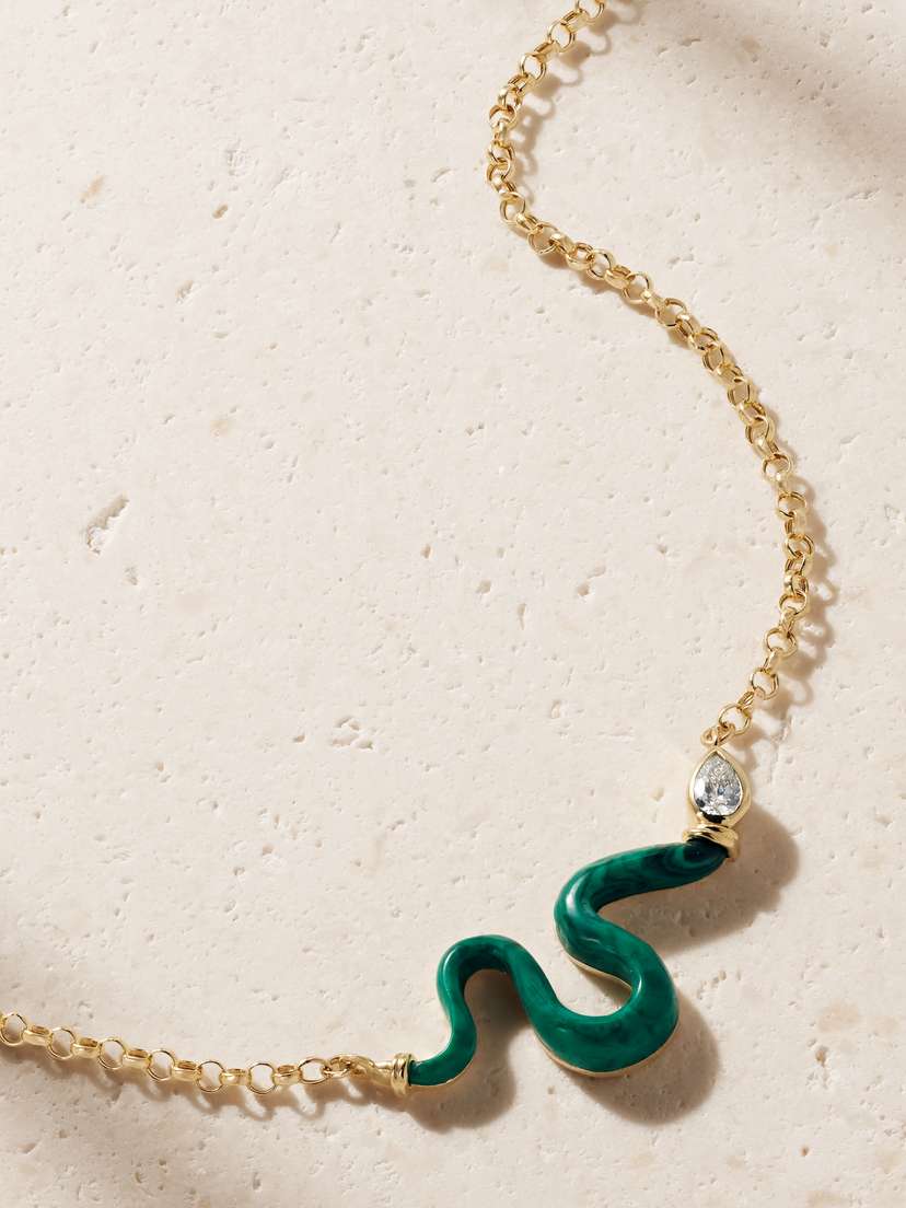 L’Atelier Nawbar Boa 18-karat Gold, Malachite And Diamond Necklace