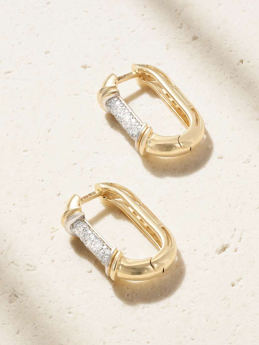 L’Atelier Nawbar Lock Size 2 18-karat Gold Diamond Hoop Earrings