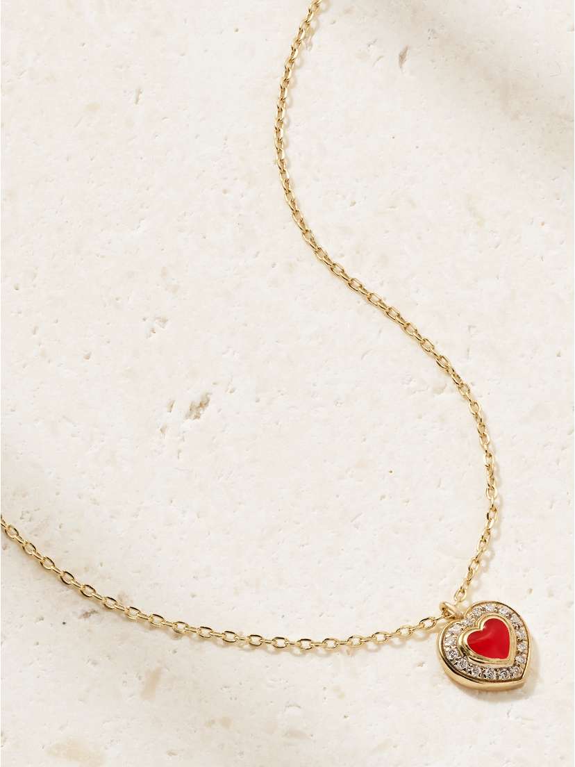 L’Atelier Nawbar Mini Mimmette Heart 18-karat Gold, Agate And Diamond Necklace