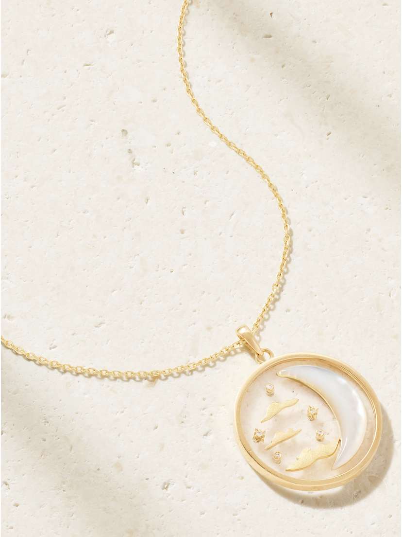 L’Atelier Nawbar Wish Upon A Moon 18-karat Gold, Mother-of-pearl And Diamond Necklace