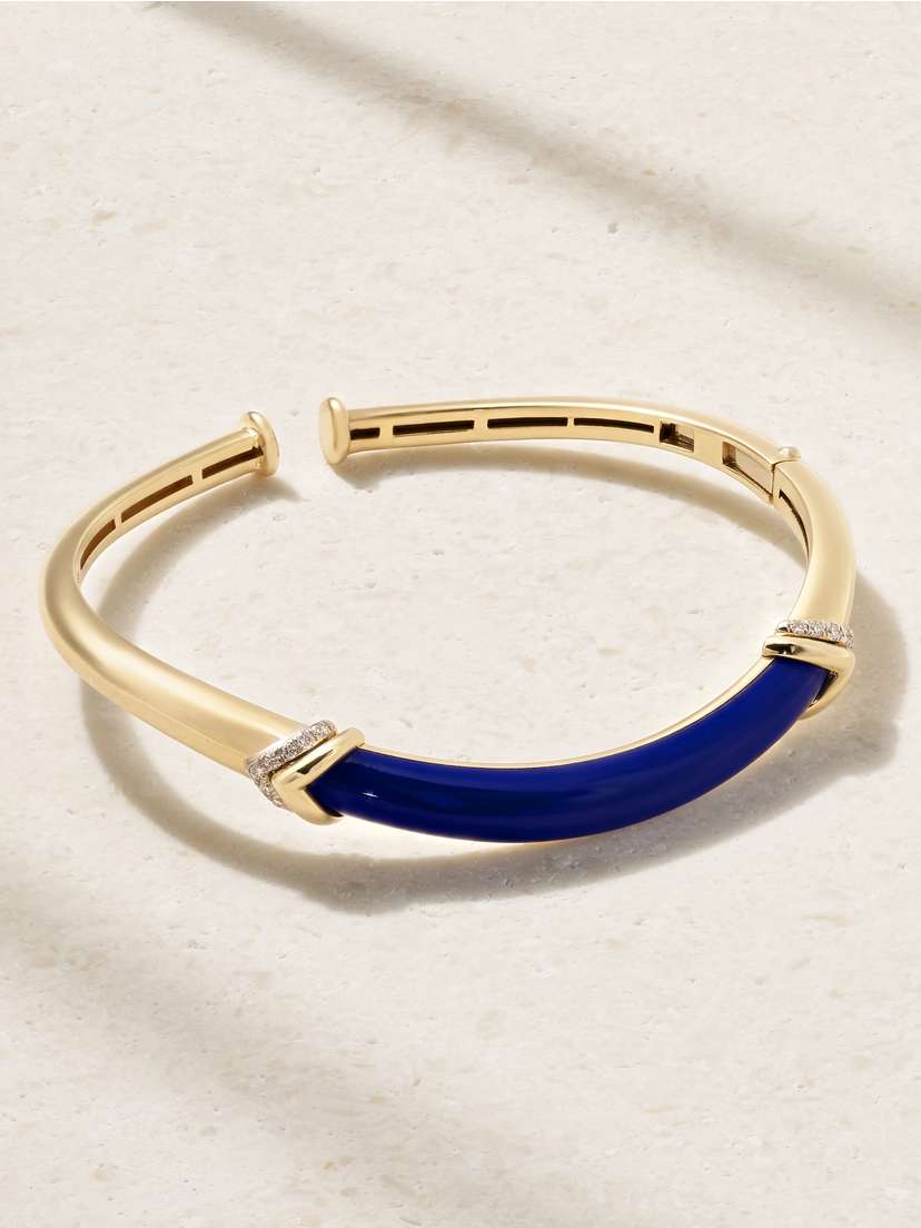 L’Atelier Nawbar tackable 18-karat Black Gold, Lapis Lazuli And Diamond Bangle