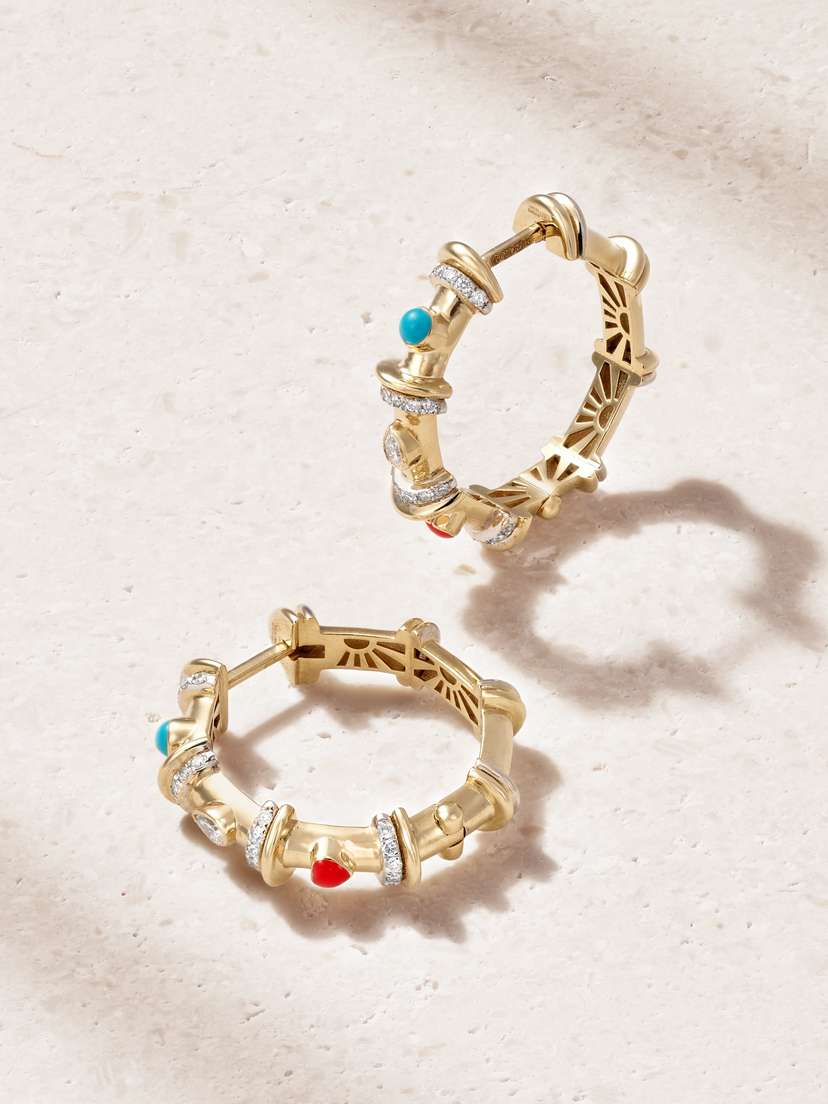 L’Atelier Nawbar Milky Way 18-karat Gold, Diamond And Enamel Hoop Earrings