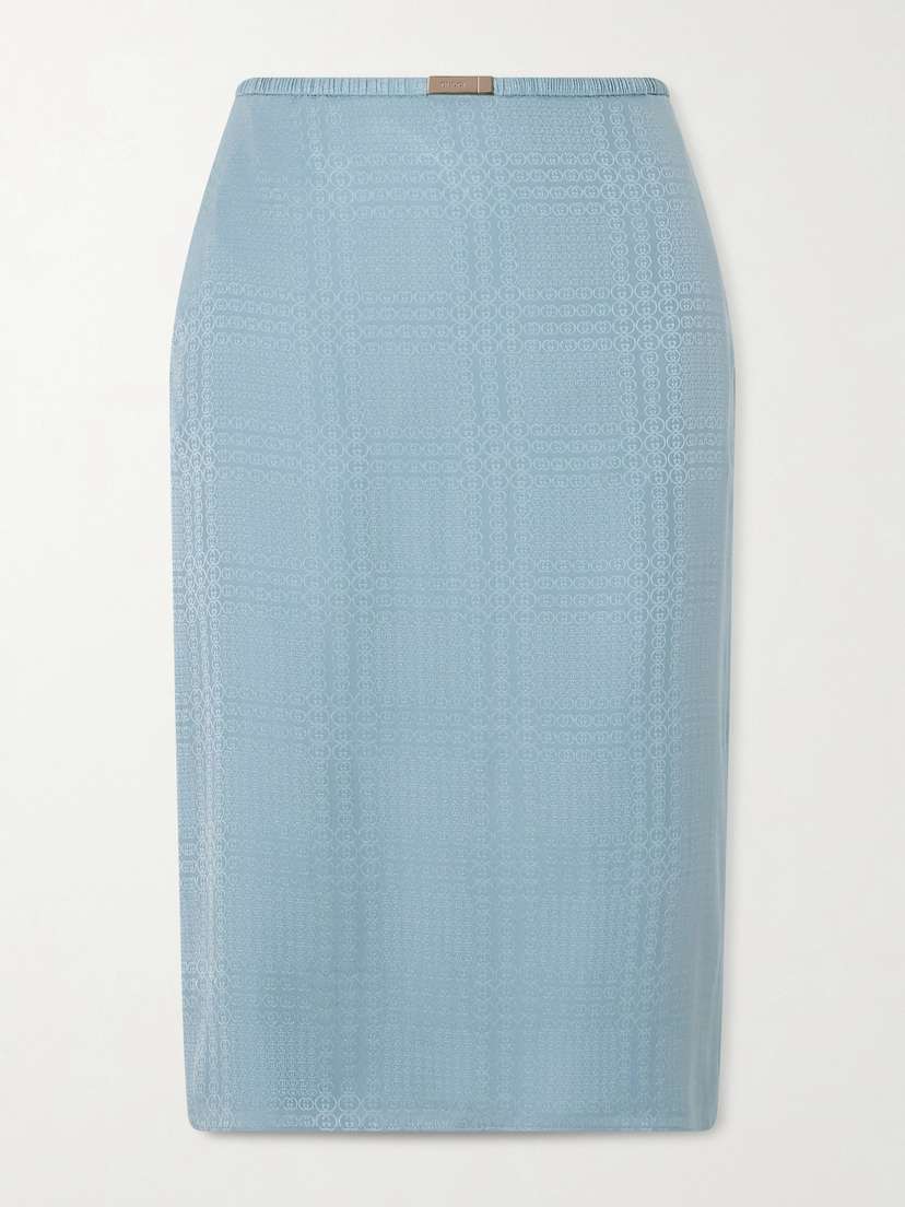 Gucci Logo-detailed Silk-jacquard Midi Skirt