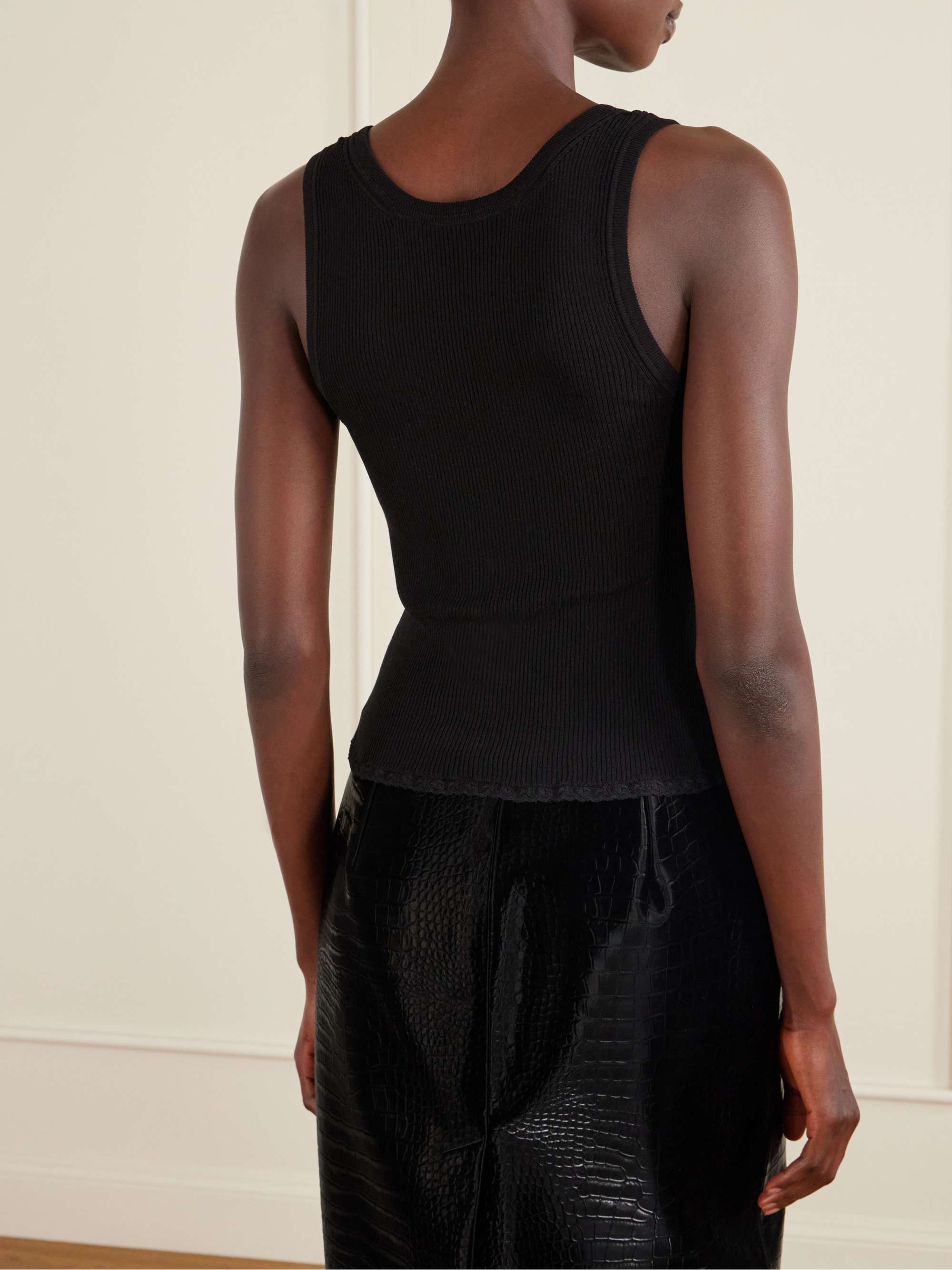 GUCCI Embroidered lace-trimmed ribbed-knit cotton tank top | NET-A