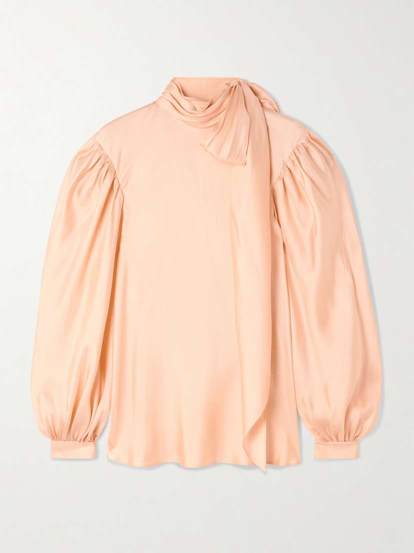 Gucci Tie-neck Draped Gathered Silk Satin-twill Blouse