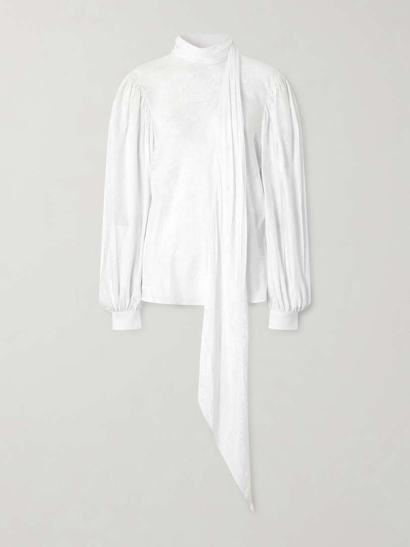 Gucci Tie-detailed Floral-jacquard Satin-crepe Blouse