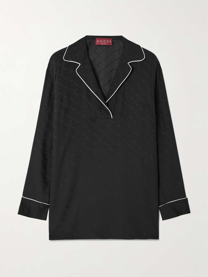 Gucci Piped Satin-trimmed Silk-jacquard Blouse