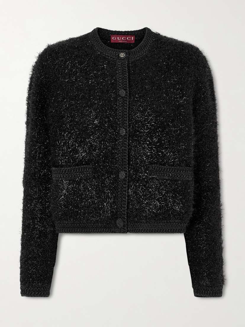 Gucci Cropped Metallic Knitted Cardigan