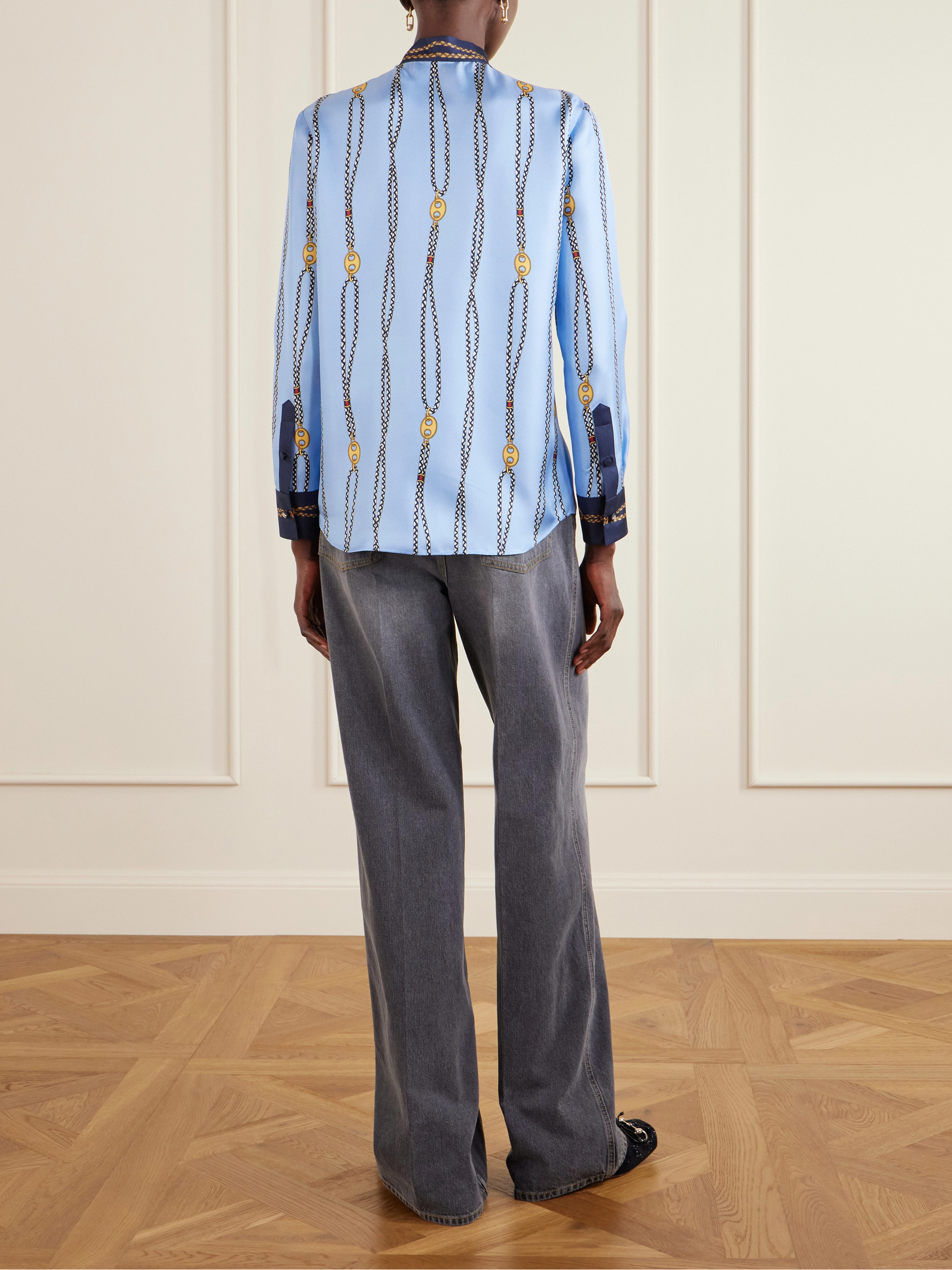 Gucci Marina Waves pussy-bow printed silk-twill shirt thumbnail