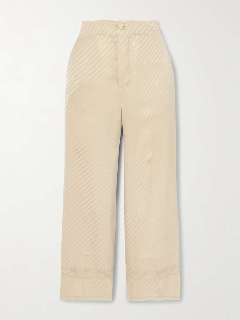 Gucci Lace-trimmed Striped Silk-jacquard Straight-leg Pants