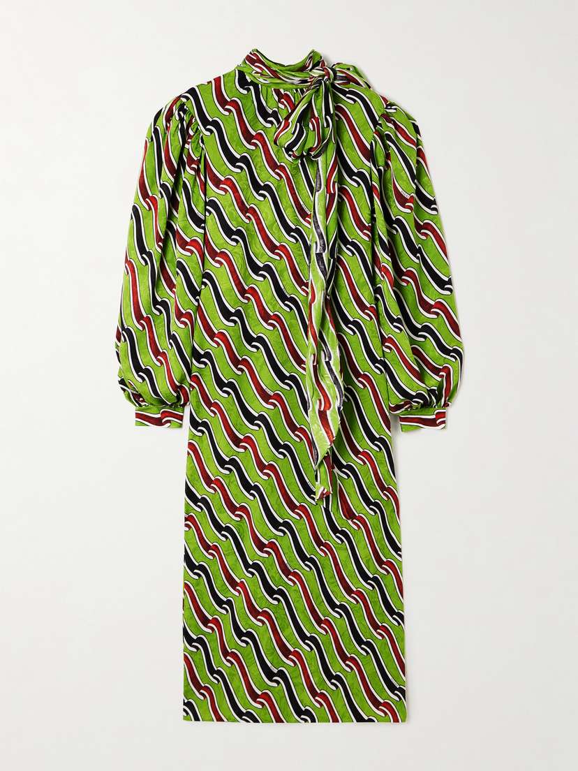 Gucci Tie-detailed Printed Silk-jacquard Midi Dress