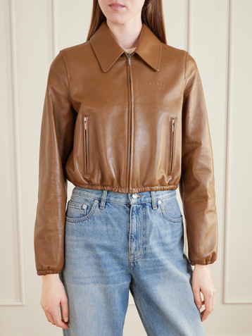 Gucci Cropped embossed leather bomber jacket