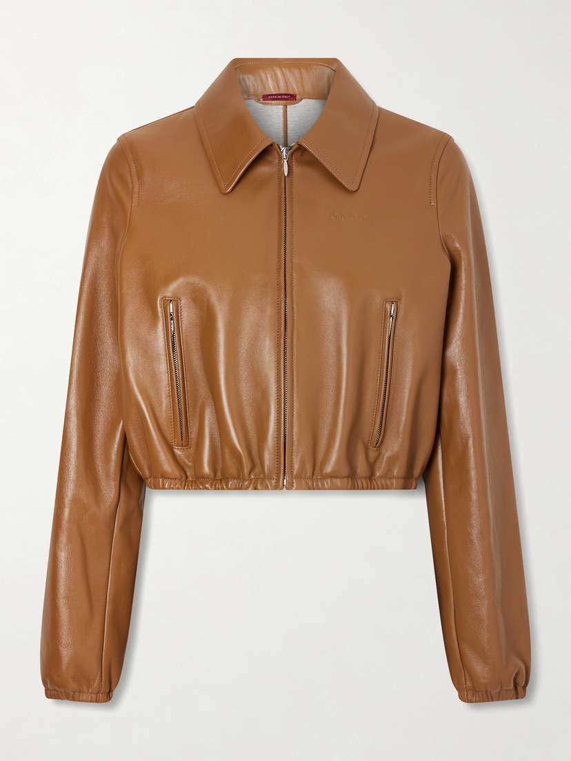 Gucci Cropped Embossed Leather Bomber Jacket