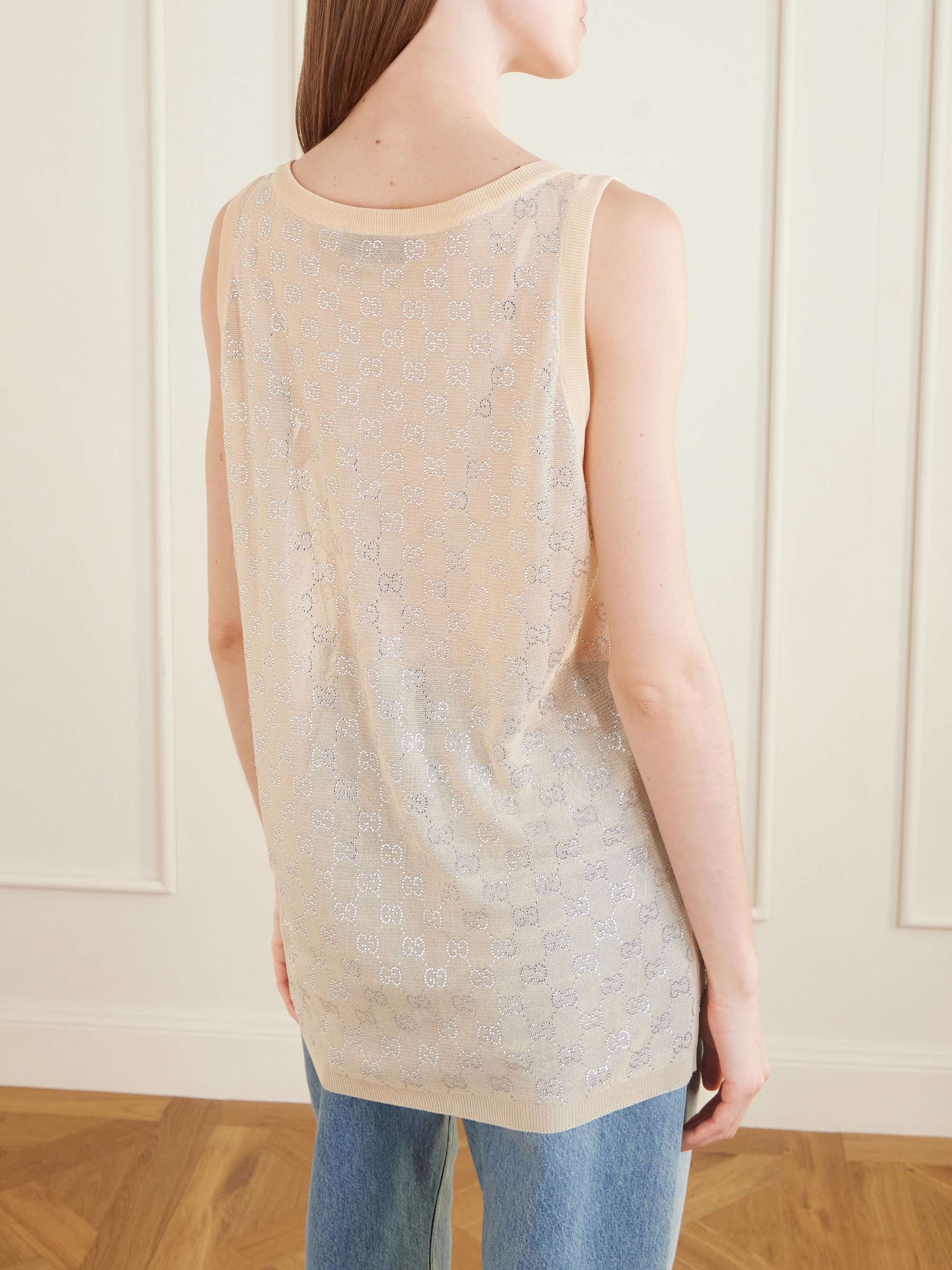 GUCCI Crystal-embellished knitted silk top | NET-A-PORTER