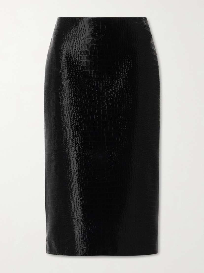 Gucci Croc-effect Leather Midi Skirt