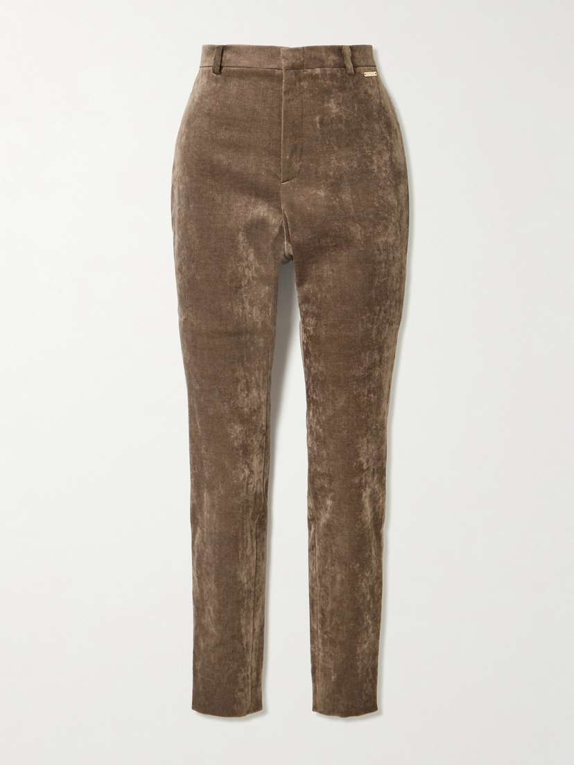 Gucci Embellished Cotton-blend Stretch-velvet Skinny Pants